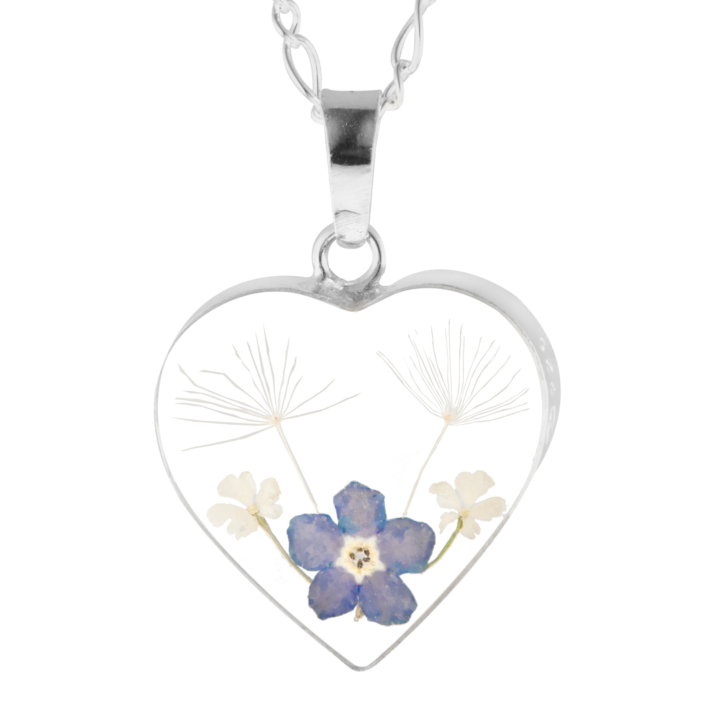 Collar Corazón con Diente de León y Nomeolvides en Plata 925