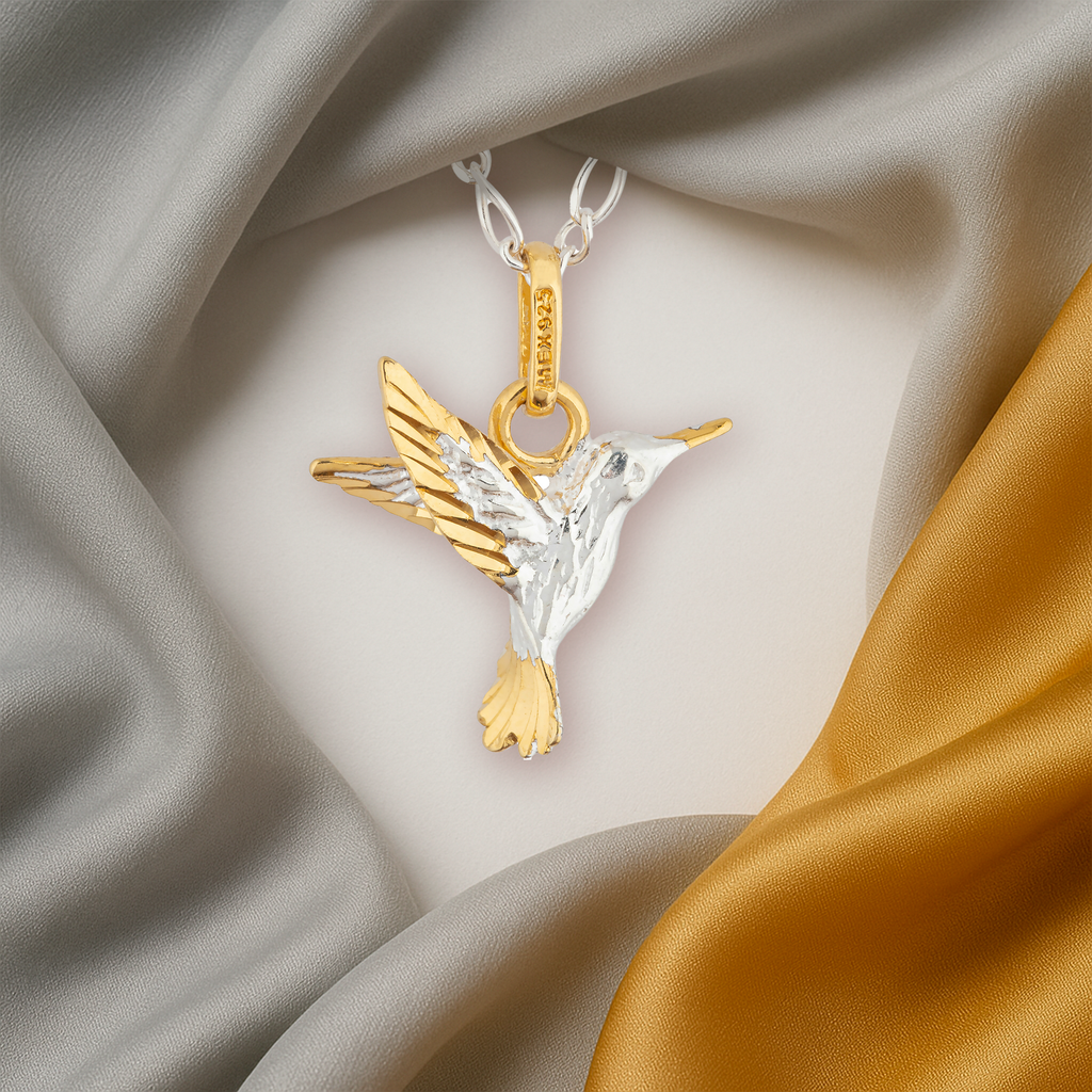 Collar de Colibrí en Plata 925 y Puntas con Baño de Oro 24K