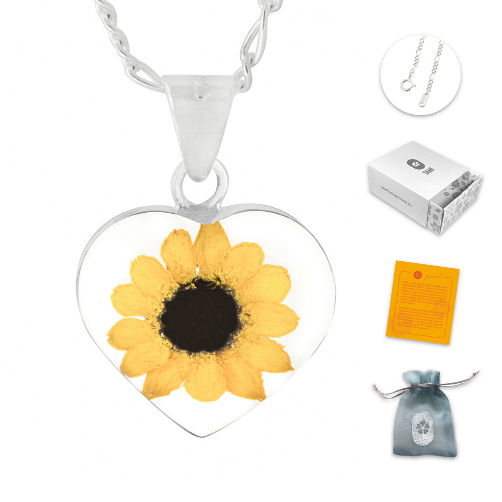 Collar de Girasol Eterno en Corazón de Plata