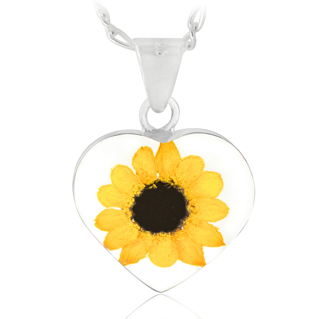 Collar de Girasol Eterno en Corazón de Plata