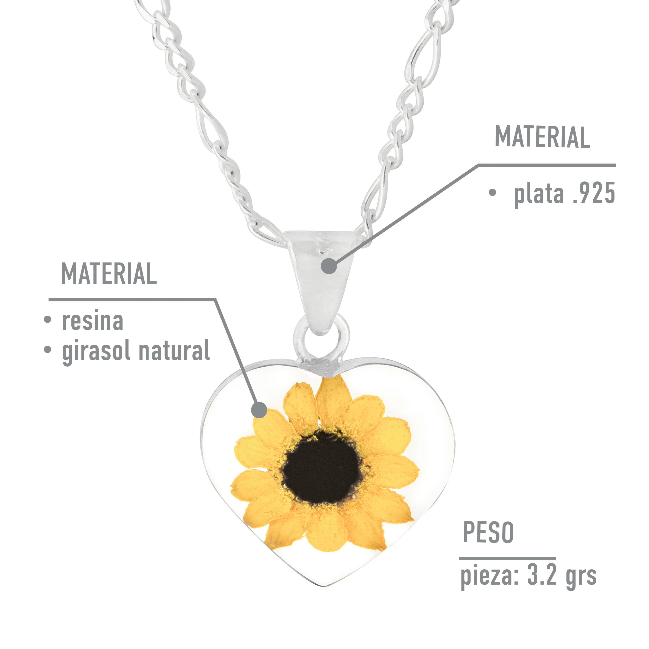 Collar de Girasol Eterno en Corazón de Plata