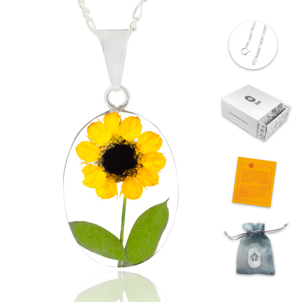 Collar de Girasol Eterno en Óvalo de Plata 925